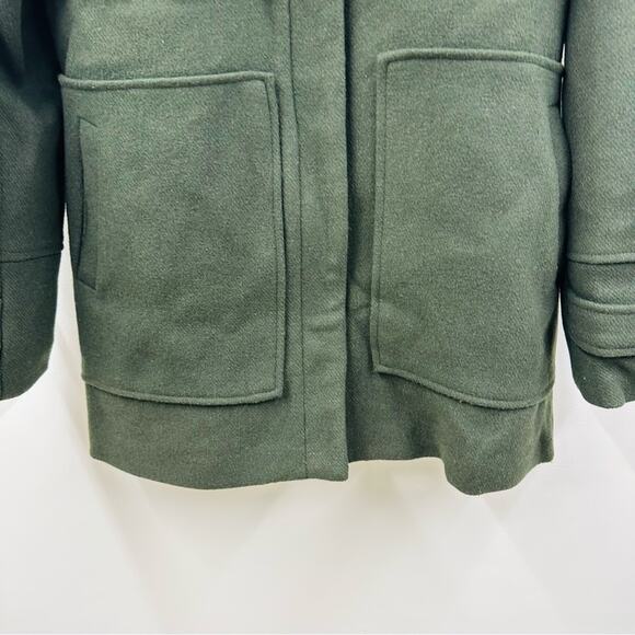 Coffeeshop Emmalise Wool Blend Jacket Green Faux Fur Hood Front Buckle Sz S - Picture 3 of 11